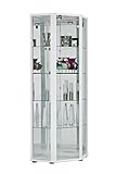 K-Möbel Eckvitrine in Weiss (176x56,5x56,5 cm) mit 4 Glasböden, Schloss, Spiegel & LED - Modellauto Vitrine - Vitrinenschrank - Sammlervitrine - Wohnzimmerschrank Glasvitrine stehend Regal