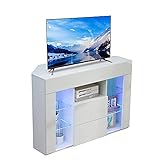 Dripex TV Lowboard Eckschrank mit LED Beleuchtung Weiß Hochglanz Fernsehschrank Eckkommode Fernsehtisch TV Schrank 100x68x40 cm (Weiß)